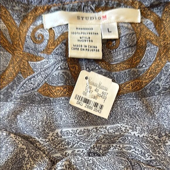 Studio M Neiman Marcus Sheer Paisley Blouse L‎ Boho Balloon Sleeve - Picture 2 of 4